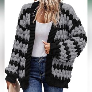 Kirundo Chunky Knit Open-Front Black & Grey Cardigan Sweater
